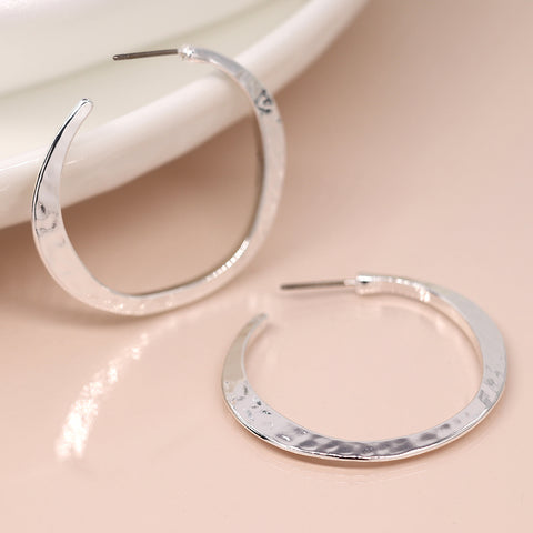 Pom Silver-Finish Hammered Hoop Earrings