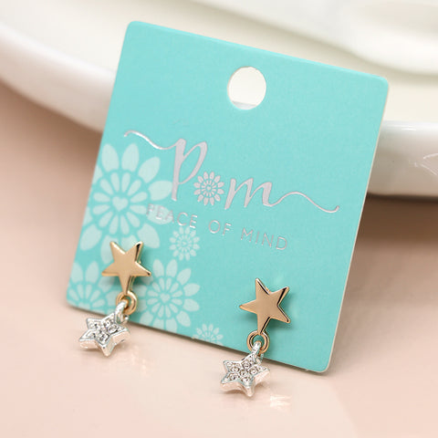 Pom Double Star Crystal Set Earrings