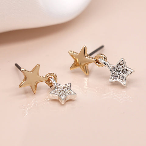 Pom Double Star Crystal Set Earrings