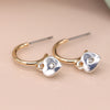 Pom Gold Plated Open Hoops Earrings with Silver Plated Hearts set with Crystal Pom Gold Plated Open Hoops Earrings with Silver Plated Hearts set with Crystal