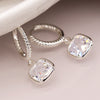 Pom Silver Plated Hoop Earrings with Clear Crystal Drops Pom Silver Plated Hoop Earrings with Clear Crystal Drops
