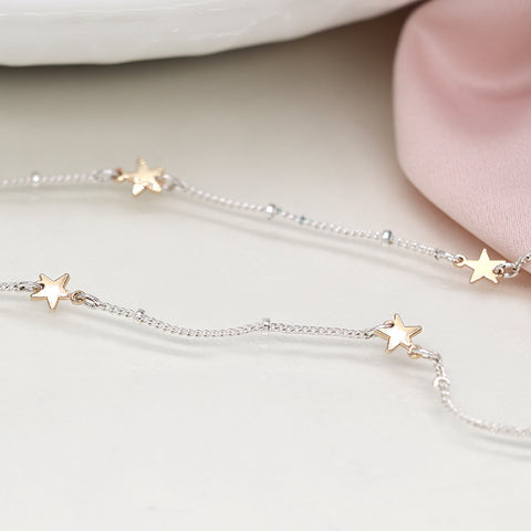 Pom Silver Plated Necklace with Beads and Faux Gold Stars