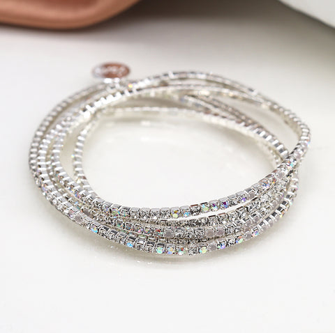 Pom Silver Plated Clear Crystal Five Bracelet Stack
