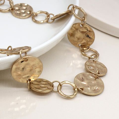 Pom Faux Gold Hammered Disc Link Necklace