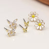 Pom Gold Plated Enamelled Daisy, Gold Plated Butterfly and Crystal Butterfly Studs Pom Gold Plated Enamelled Daisy, Gold Plated Butterfly and Crystal Butterfly Studs
