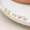 Pom Gold Plated Enamelled Daisy, Gold Plated Butterfly and Crystal Butterfly Studs Pom Gold Plated Enamelled Daisy, Gold Plated Butterfly and Crystal Butterfly Studs