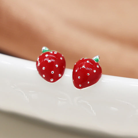 Pom Silver Plated Strawberries. Shell Flower and Crystal Studs