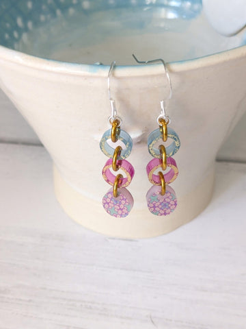 MarMoo Recycled Acrylic and Sterling Silver Drop Earrings (Blue, Fuchsia, Pastel Pattern)