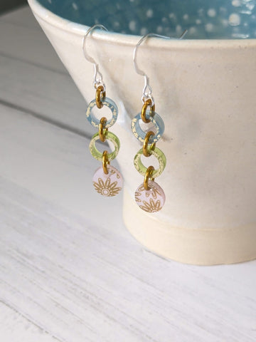MarMoo Recycled Acrylic and Sterling Silver Drop Earrings (Blue, Green, Pinky White)