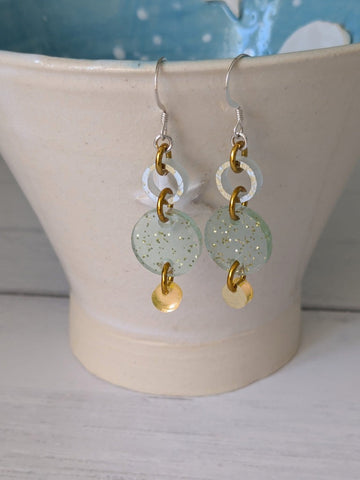MarMoo Recycled Acrylic and Sterling Silver Drop Earrings (Clear with Gold/Lime)