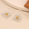 Pom Brushed Silver Plated Offset Square Earrings with Gold Centre Pom Brushed Silver Plated Offset Square Earrings with Gold Centre