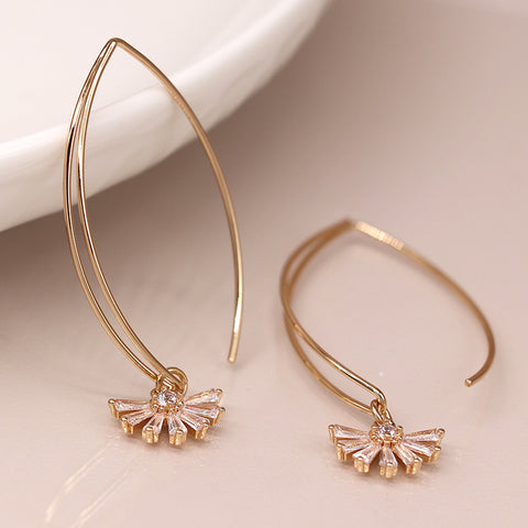 Pom Faux Gold Simple Deco Crystal Fan Necklace