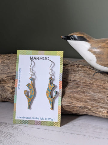Marmoo Wooden Cats and Sterling Silver Drop Earrings