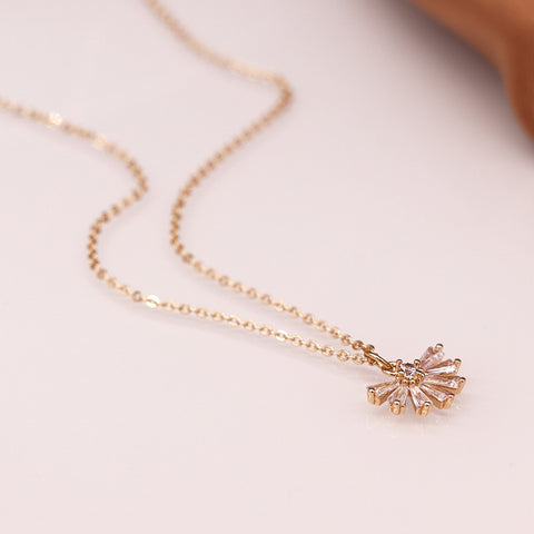Pom Faux Gold Simple Deco Crystal Fan Necklace