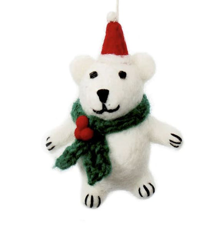 Amica Felt Mini Polar Bear with Holly Scarf