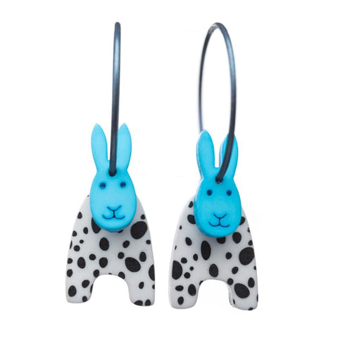 Lene Lundberg K-Form Black/White with Yellow Head Rabbit Earrings