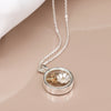 Pom Brushed Silver Plated Square Pendant Necklace with Gold Centre Pom Brushed Silver Plated Square Pendant Necklace with Gold Centre