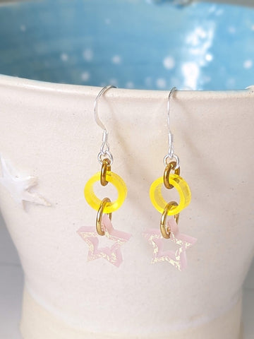 MarMoo Recycled Acrylic Pale Blue/Blue Hoop and Star Earrings on Sterling Silver Wires