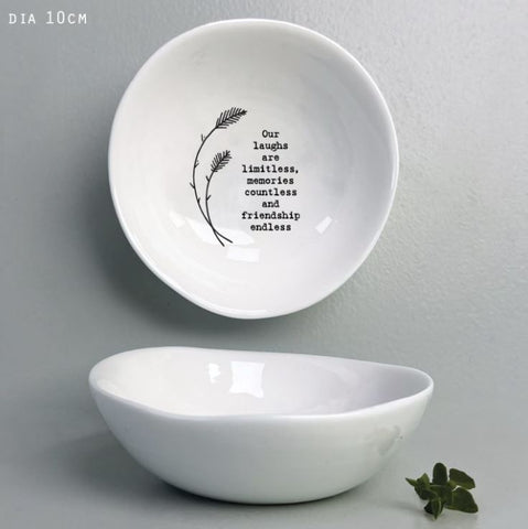 East of India Glazed Medium Porcelain 'Are laughs are limitless' Dish