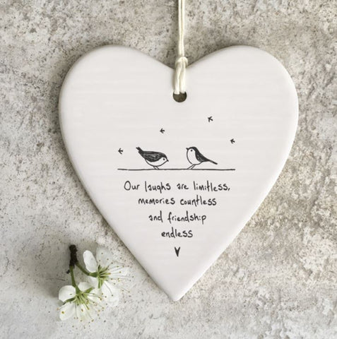 East of India Round Ceramic Heart - 'Our laughs are limitless....'