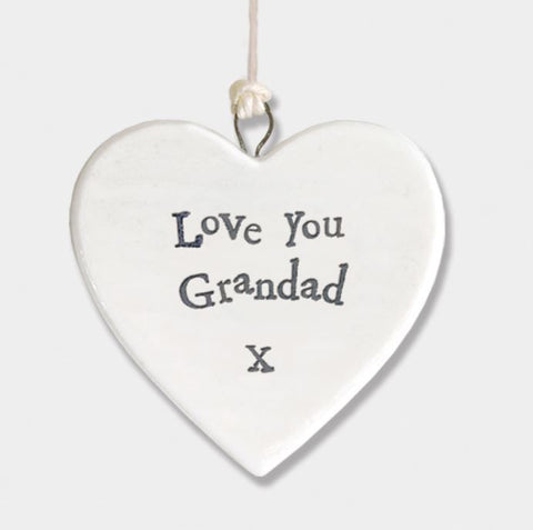 East of India Medium Porcelain Heart 'Love You Grandad'