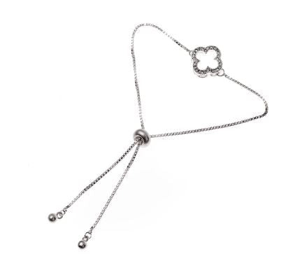 Adjustable Lucky Clover Bracelet in Silver