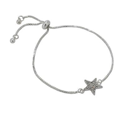 Adjustable Sparkly Star Bracelet in Silver
