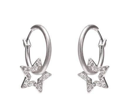 Sparkle Star Charm Loop Earrings Silver