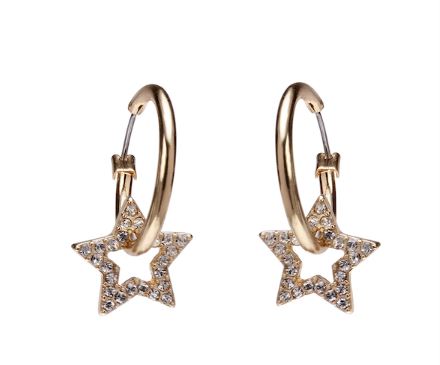 Sparkle Star Charm Loop Earrings Gold