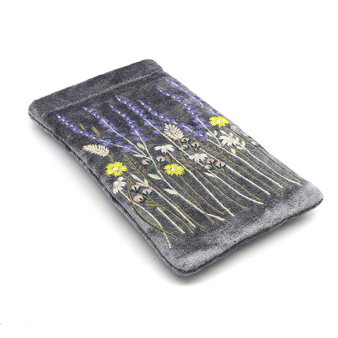 Pom Smokey Grey Velvet Glasses Case with Lavender Meadow Embroidery
