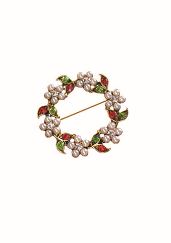 Festive Pearl Wreath Brooch from Hot Tomato
