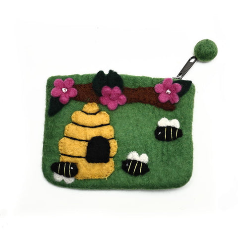 Gringo Green Felt Purse with Bees and Beehive