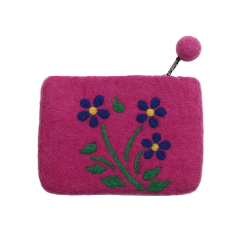 Gringo Fuchsia Felt Purse with Blue Flowers