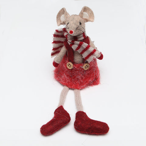 Heaven Sends Taupe Felt Sitting Girl Mouse With Red Skirt and Scarf