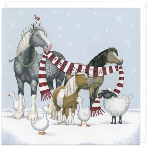 Horses with Scarf Christmas Card