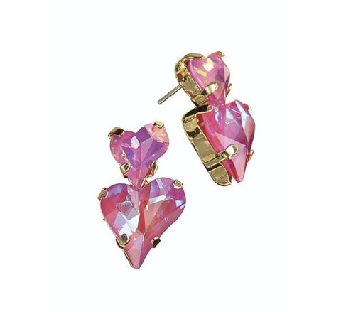 Hot Tomato Heart on Heart Drop Earrings Fuchsia on Fuchsia