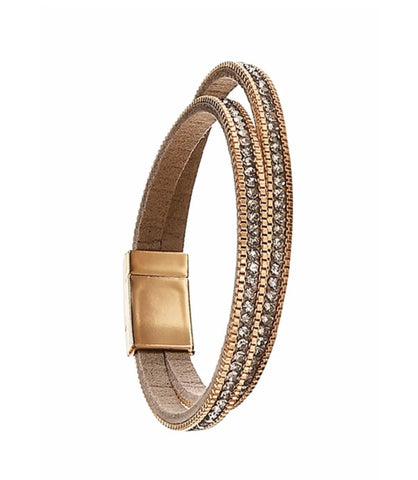 Hot Tomato Double Up Bracelet in Gold Metal Finish with Stormy Grey Crystals