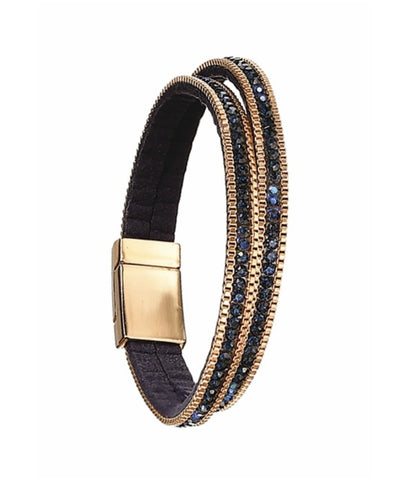Hot Tomato Double Up Bracelet in Gold Metal Finish with Navy Blue Crystals