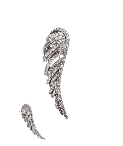 Hot Tomato Angel Wing Brooch in Antique Silver Finish and Clear Crystals