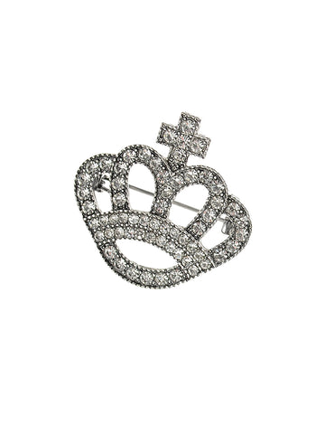 Hot Tomato Crowning Glory Brooch with clear crystals on antique silver base and classic bar clasp