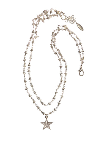 Hot Tomato Double Star Chain with Crystal Star Captured Necklace