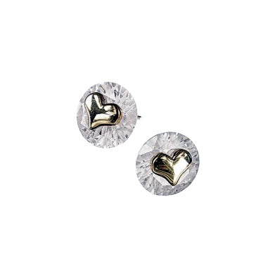 Hot Tomato Heart on CZ Cushion Stud Earrings