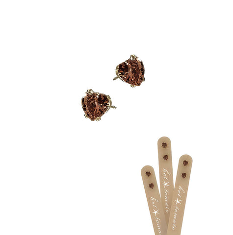 Hot Tomato Micro Heart Coffee Crystal Stud Earrings in 18K Gold Plated Stainless Steel