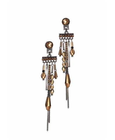 Hot Tomato Sassy Boho Drop Earrings with Toffee and Gold Crystals