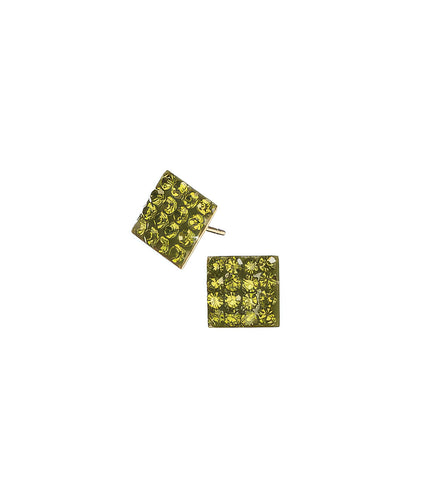 Hot Tomato Squaring Up Stud Earrings in Stainless Steel/18k Gold with Green Sparkle