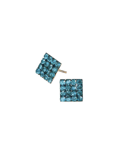 Hot Tomato Squaring Up Stud Earrings in Stainless Steel/18k Gold with Teal Sparkle