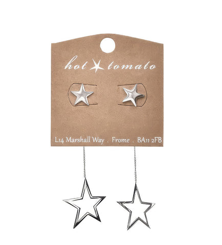 Hot Tomato Star Chain Earrings in Stainless Steel Natural Finish