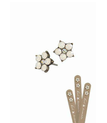 Hot Tomato Five Petal Floral Stud Earrings White