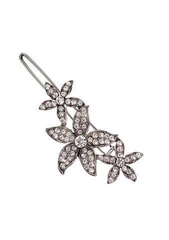 Hot Tomato Floral Triptych Clip Brooch Antique Silver with Sparkling Crystals and Classic Clip Fastening