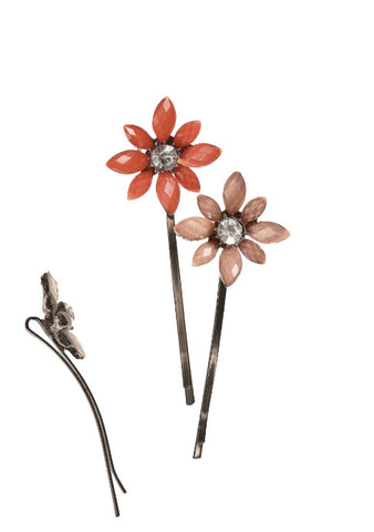 Hot Tomato 'Jasmine' Pair of Bobby Pins with Peach and Sorbet Crystals